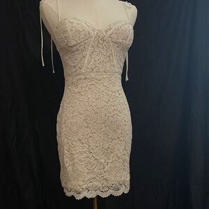 Lulu's Elegant Cream Lace Dress